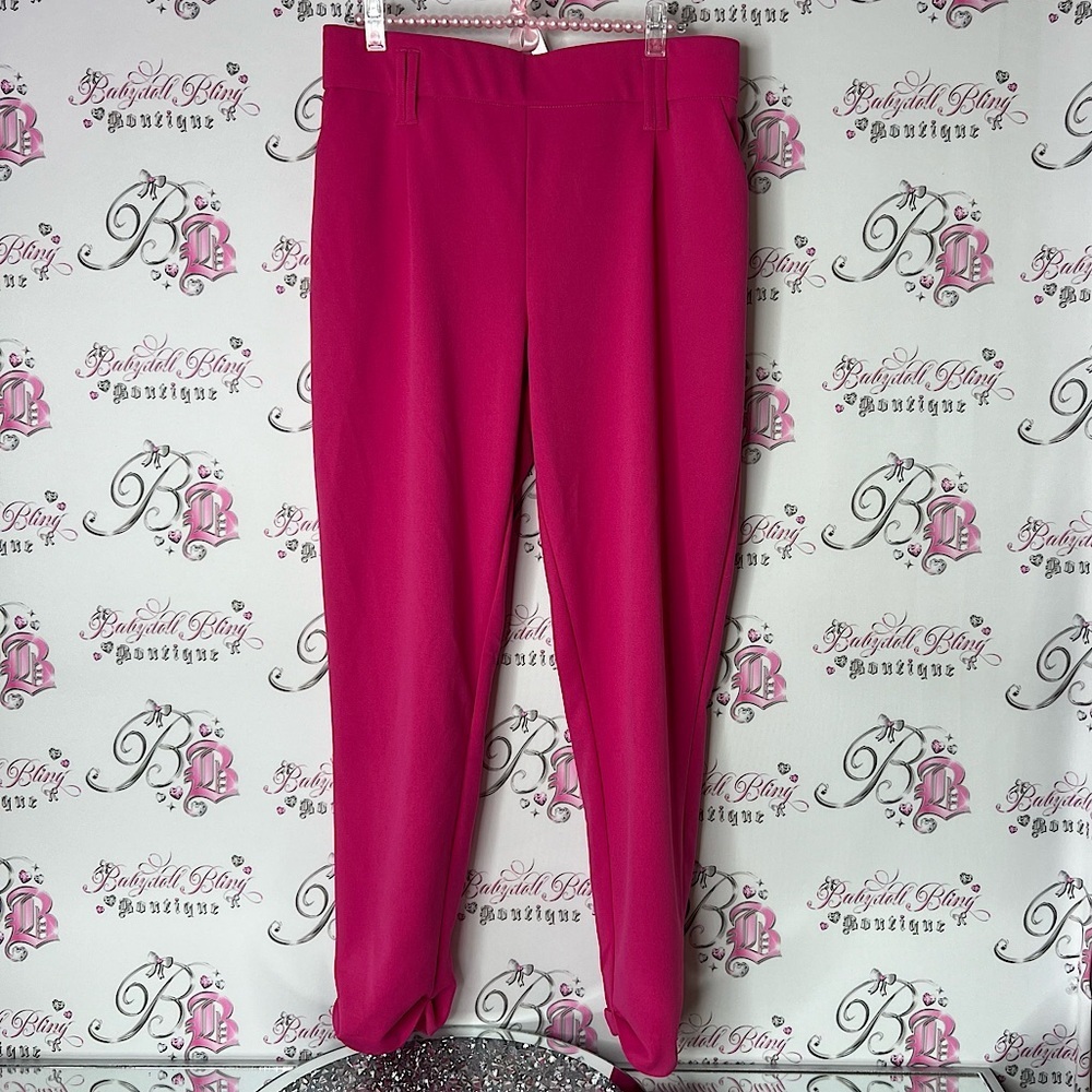 Jules and Leopold pants dressy Vibrant Pink Pants cinch bottom detail